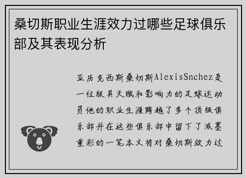 桑切斯职业生涯效力过哪些足球俱乐部及其表现分析
