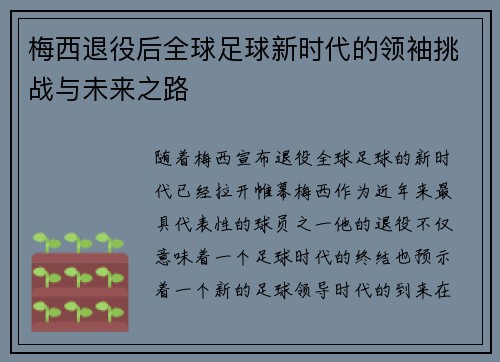 梅西退役后全球足球新时代的领袖挑战与未来之路