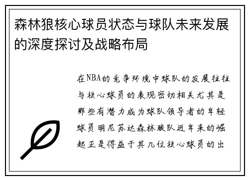 森林狼核心球员状态与球队未来发展的深度探讨及战略布局